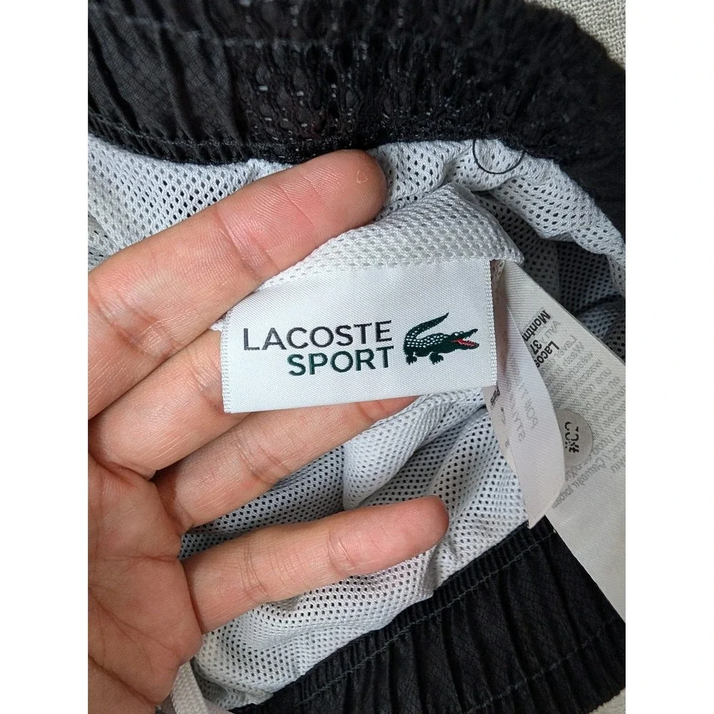 Lacoste Sport Athletic Shorts Mens L Black Polyester Mesh Stripe GH353T